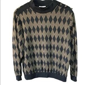 Vintage Alfred Dunner Gold Black Diamond Pullover Sweater Women's Size L
